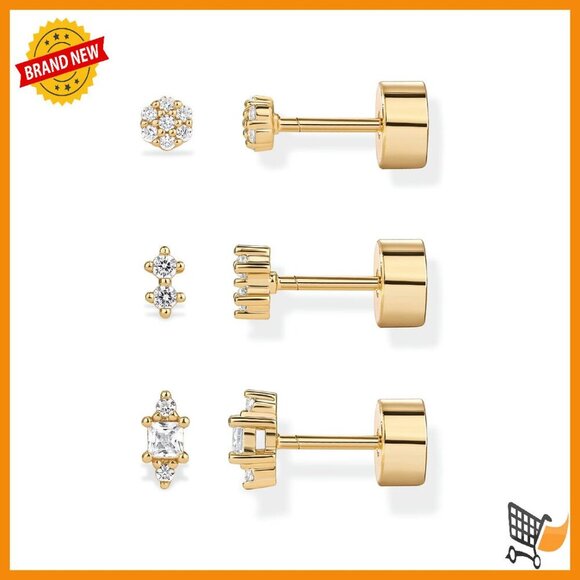 Jewelry - 14K Gold Plated Sterling Silver Stud Earrings 3-Pack Hypoallergenic
